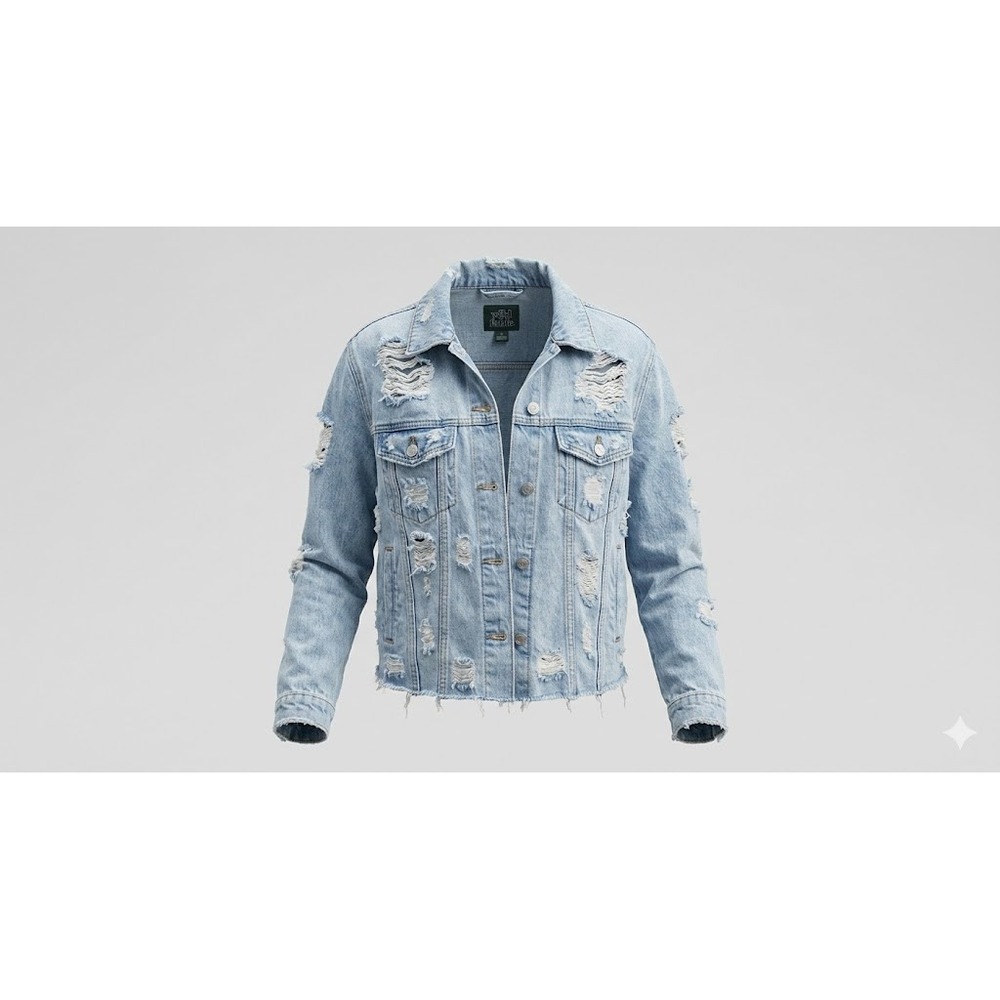Wild Fable Ripped Denim Jacket Womens XS Light Wash Frayed Grunge Y2K Style